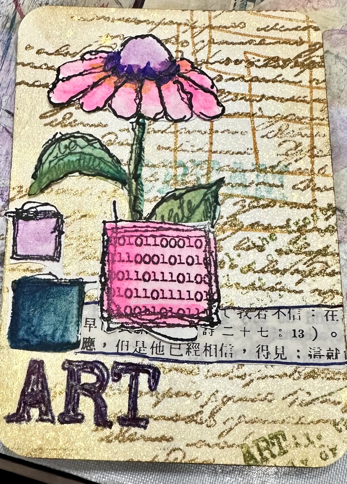 Stamped & hand-colored cone flower