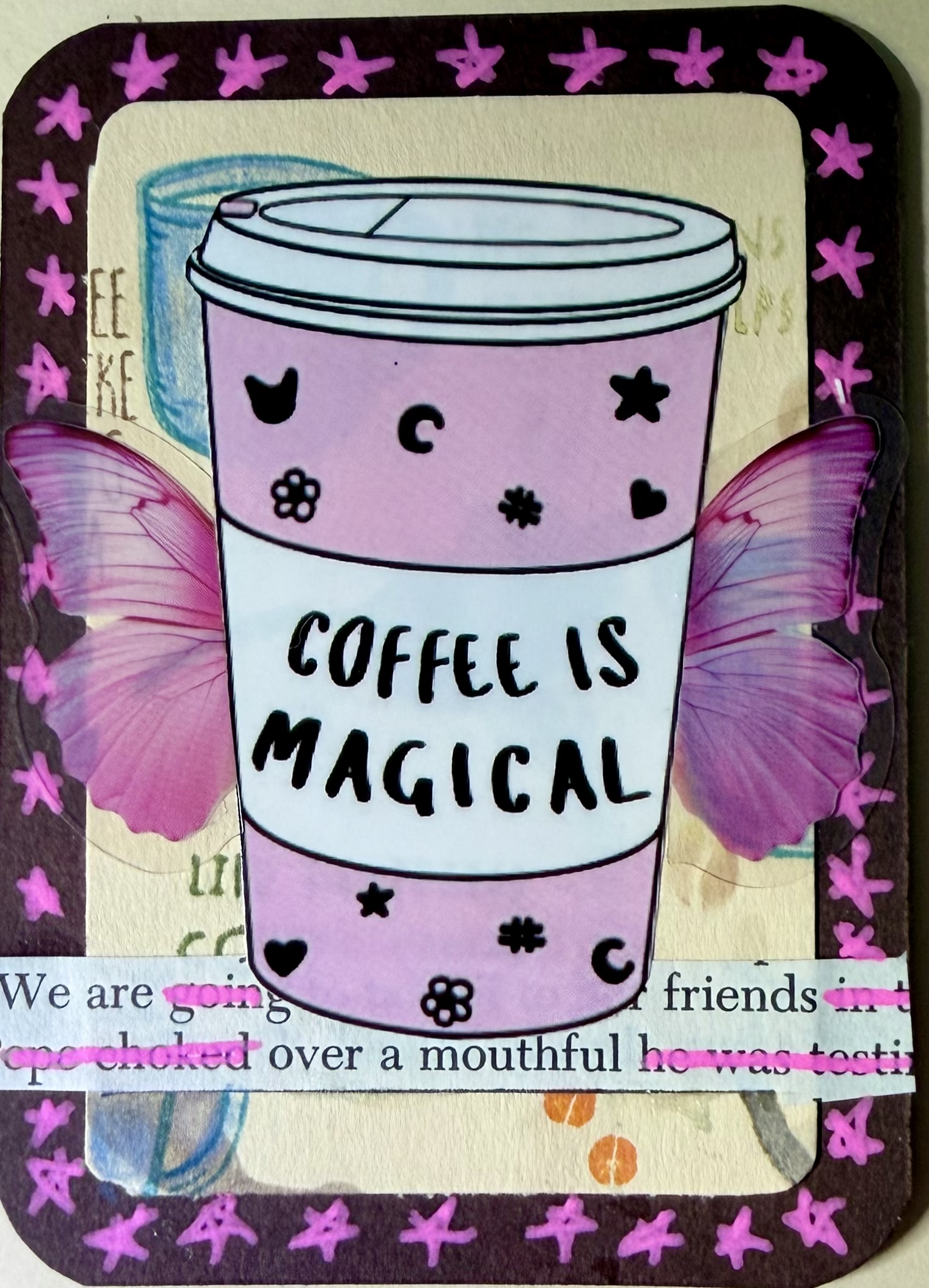 Coffee cup with pink wings